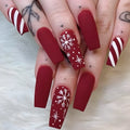 24pcs Per Set Long Red Matte Lasting False Nails Art Christmas Full Cover ABS Coffin Acrylic Nails Style Press on Nails
