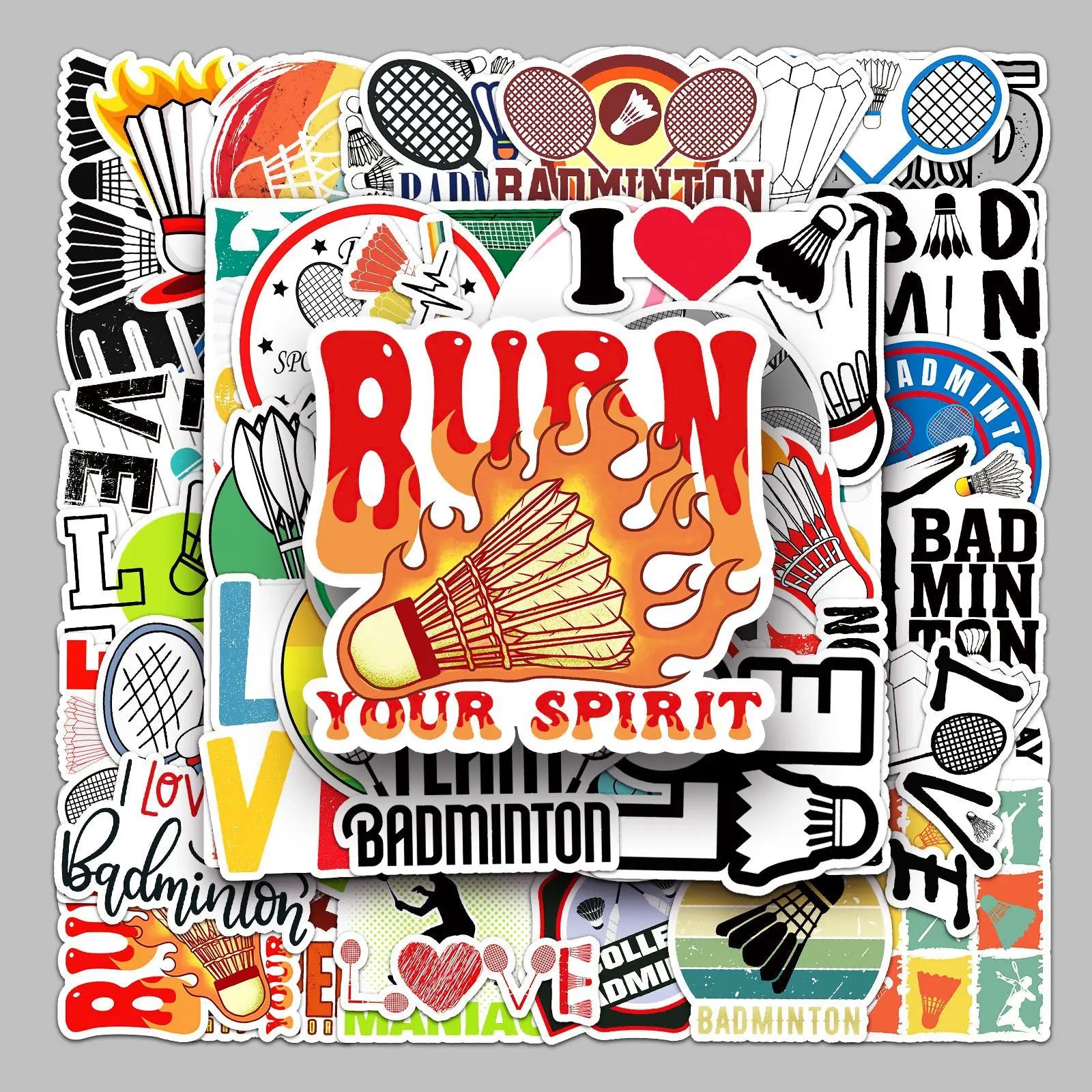 50 Pcs Interesting Badminton PVC Self Adhesive Stickers Suitable for Suitcases Laptops Skateboards Water Cup and Books