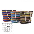 Custom logo Travel Leisure Three-Color Striped Hemp Rope Canvas Cotton Carrying Women's Beach Bag Shopping Tote Bags With String