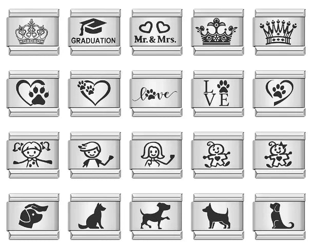 Fashion Laser Carving Cat Dog Boy Girls Heart Crown Italian Links Charm Fit 9mm Stainless Steel Bracelet Jewelry DIY Making Gift