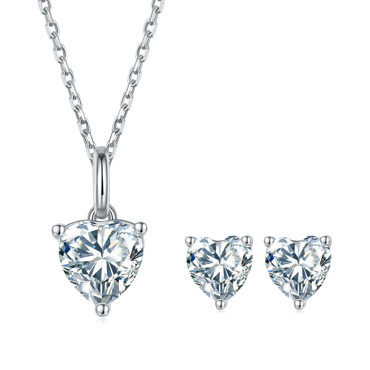 T90C Heart Shape Diamond Women Jewelry Sets White Gold Plated Silver Necklace and Earring