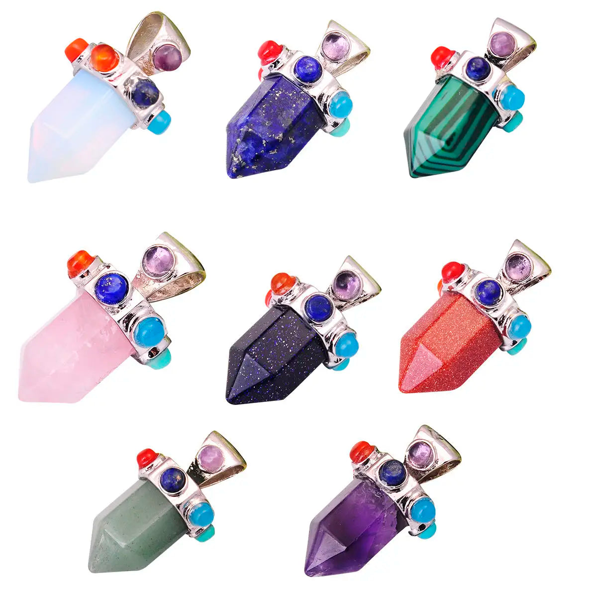 7 Chakra Gemstone Pendant Necklace Hexagonal Reiki Energy Healing Crystal Dowsing Pendulum Necklace for Women