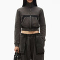 Custom Vintage Wash Distressed Cropped Zip up Hoodie Trousers Tracksuit High Quality Heavyweight 100% Cotton Faded Tracksuit