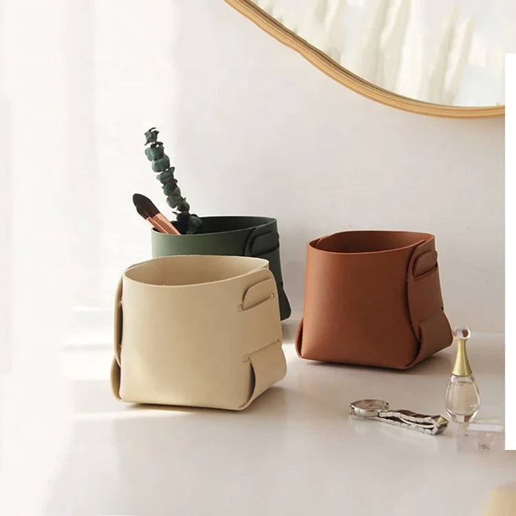 Custom Pu Leather Organizer Basket Decorative Jewelry Makeup Paint Desktop Storage Tray