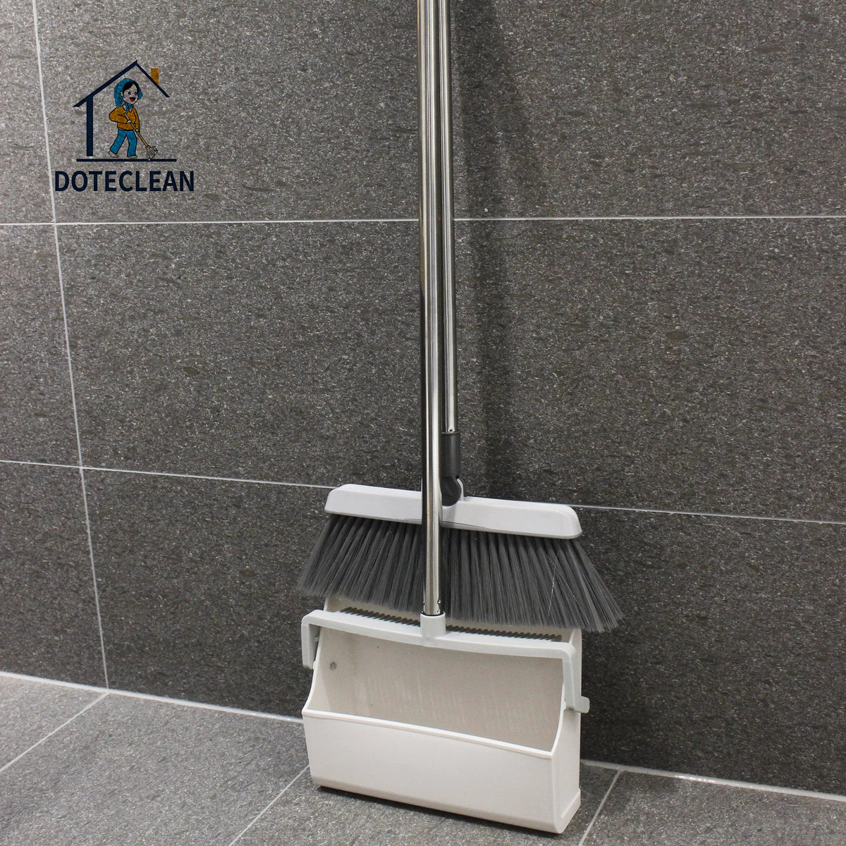 Vertical Standing Design Household Cleaning Broom & Dustpan Set Dustpan Folding Broom with Bristle Broom Head Plastic Handle