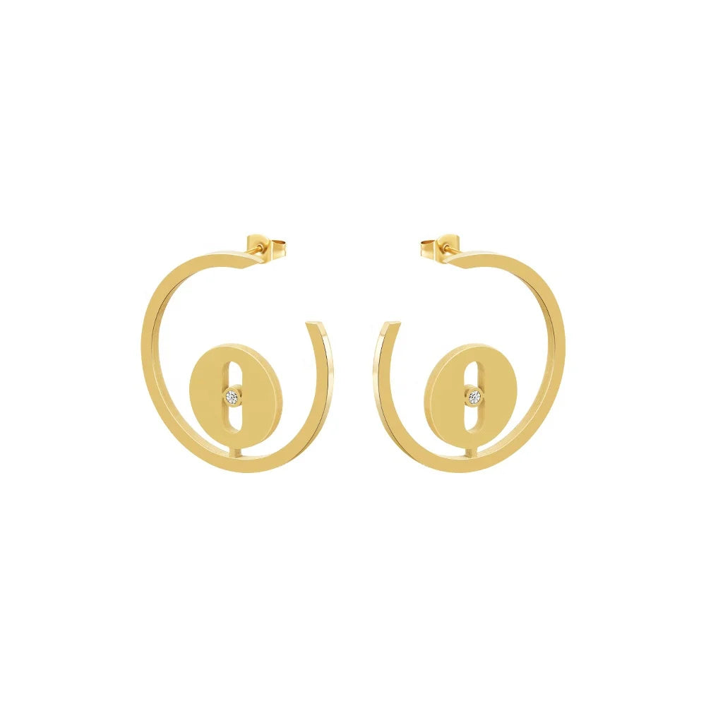 Latest 18K Gold Plated Stainless Steel Jewelry Geometric Hollow Round Line Mini Zircon Ear Studs  for Women Earrings E231505