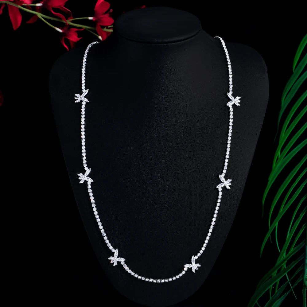 82cm Shiny Cubic Zirconia Paved Long Tennis Chain Butterfly Sweater Necklace for Women Engagement Party Jewelry