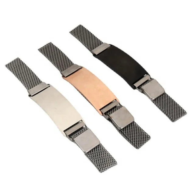 Yiwu Aceon Stainless Steel Comfortable Mesh Band Men's Curved ID Tag Watch Strap Design Blank Engraving Bracelet