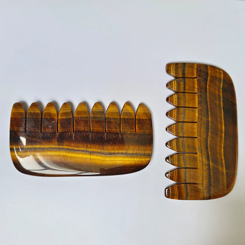 HZ Customizable Meridian Massage Wide Tooth Jade Roller for Head and Body Massagem Tiger Eye Comb with Guasha Set