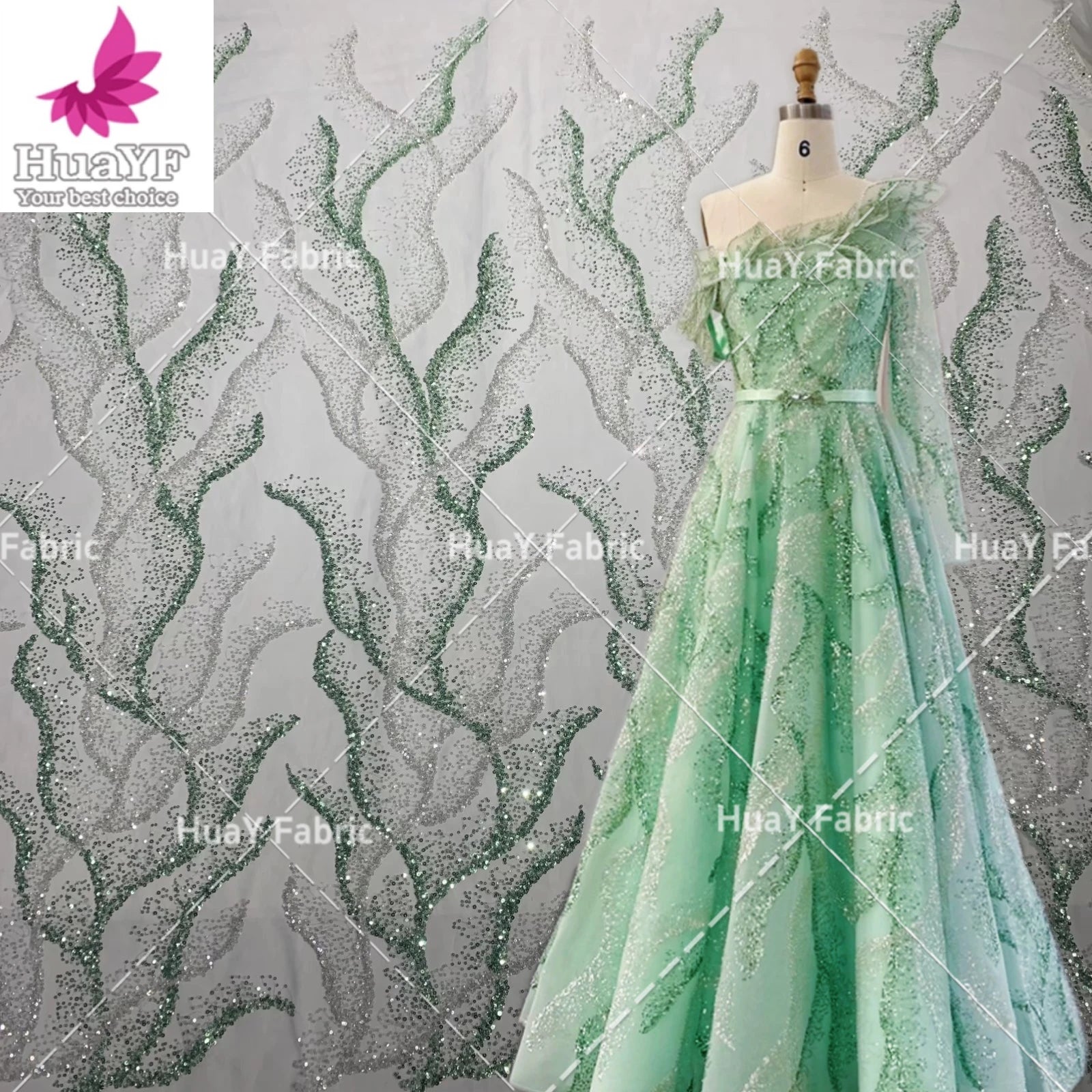 HY2140 Top Lady Green Sparkling Beaded and Sequins Laces for Evening Dress Wedding Lace 2023