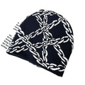 Unisex Acrylic Jacquard Winter Cap Fashionable Hip Pop Style 3D Embroidery Logo Graphic Chain Pattern Warm Knitted Sport Travel