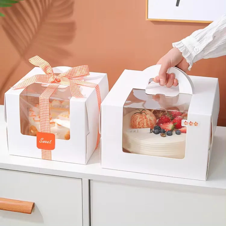 High-End Customised Logo Paper Cake Boxes Transparent Window Wedding Bakery Birthday Packaging for Foods Matt Lamination
