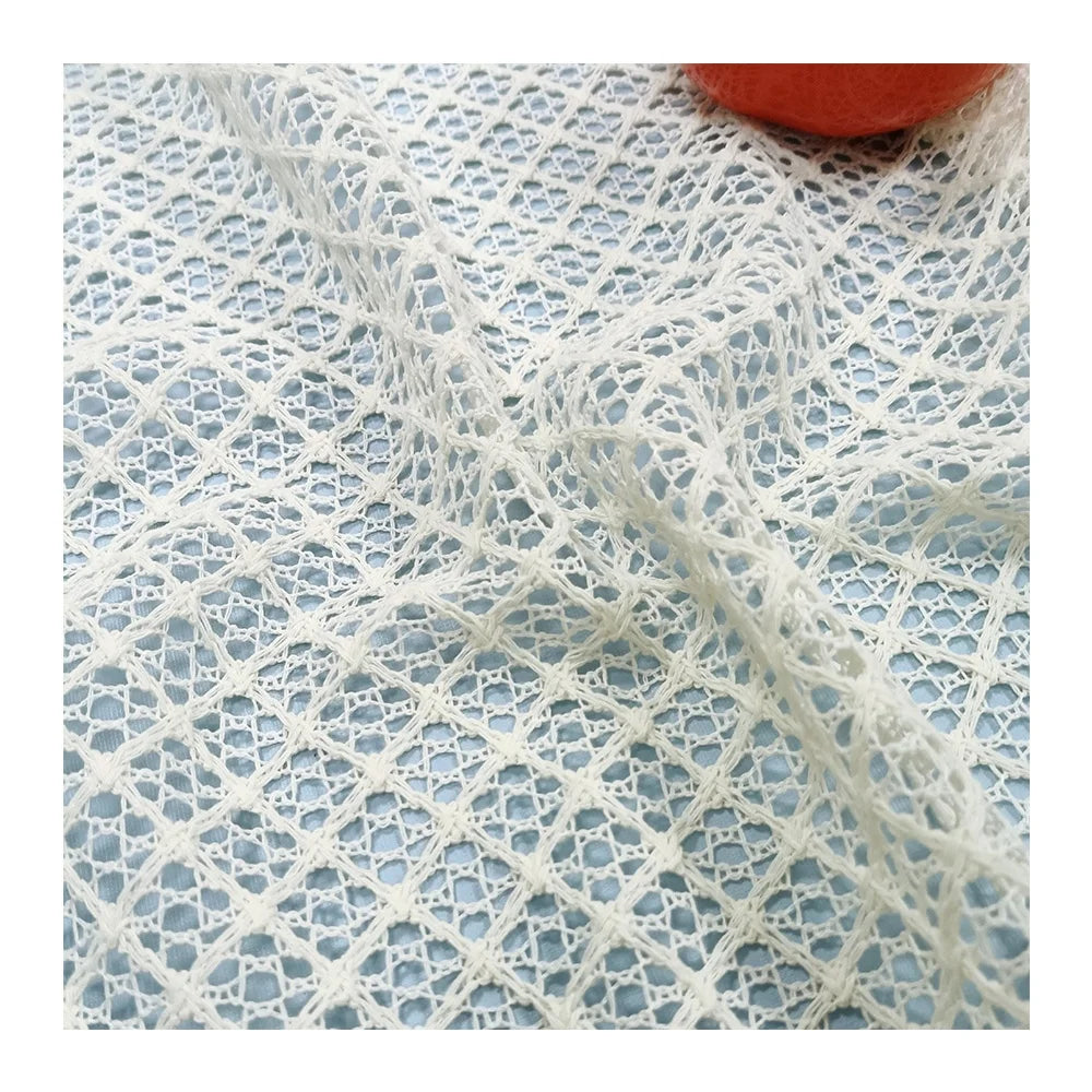 Wholesale Hollow Out Cotton Tricot Knitted Crochet Mesh White Lace Fabric for Men`s Shirt