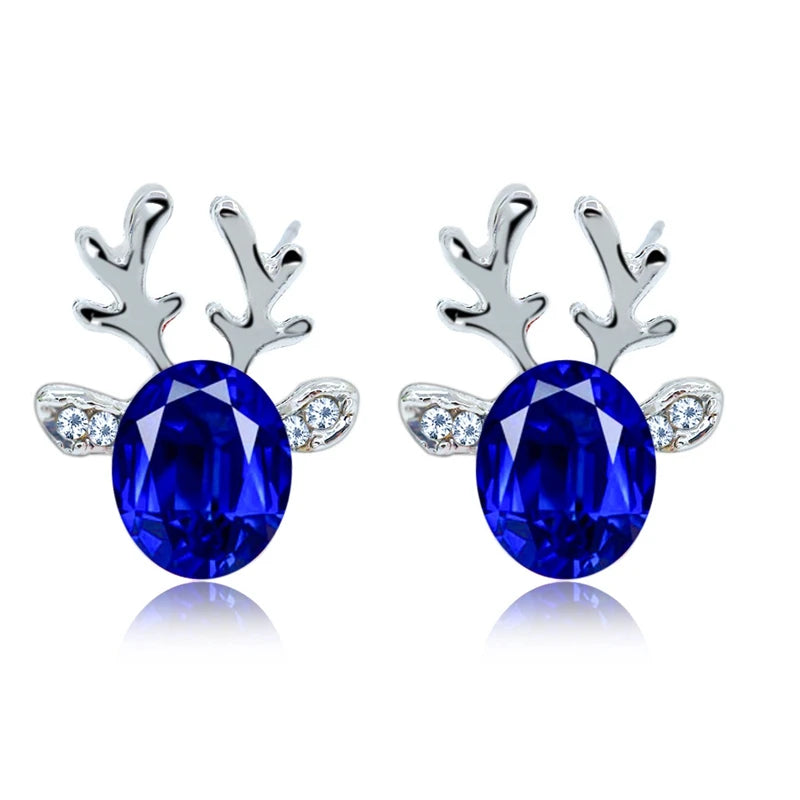 Wholesale Multi Color Crystal Rhinestone Zircon Antler Christmas Stud Earring Jewelry for Women