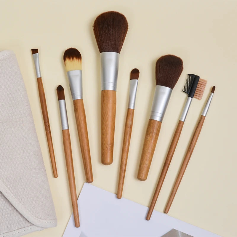 Dongmei Professional 8-Piece Makeup Brush Set with Synthetic Hair and Bamboo Handle for Face Concealer Lips & Eye