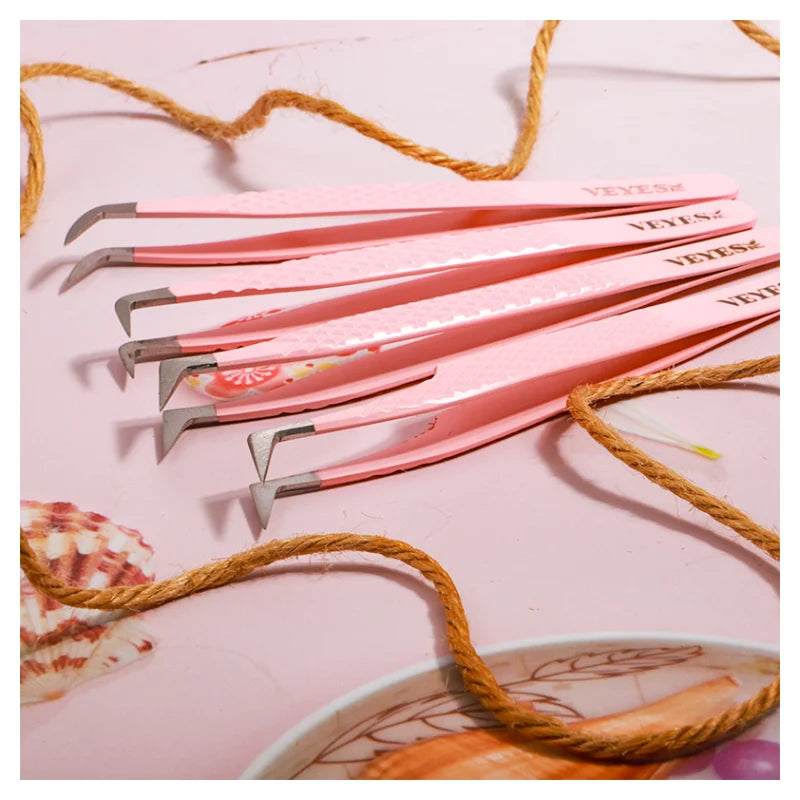Veyes Inc Professional Eyelash Tweezers Anti-Static Non-Magnetic Fiber Tip Volume Lash Extensions Pointed Tip Stainless Steel