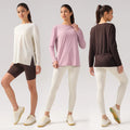 Lu Women's Loose Boat Neck Long Sleeve Sports Top Lightweight Breathable Yoga Cover-Up Bare Sensation Fitness Style