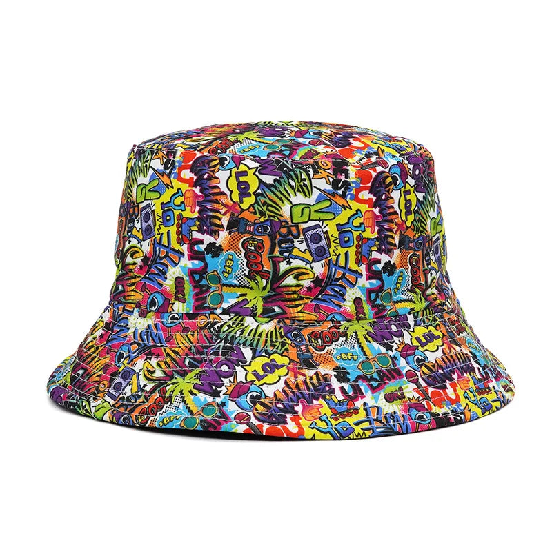 Xuancui Custom Printed Bucket Hat Street Graffiti 3d Print Souvenir Cap Reversible Bucket Hat