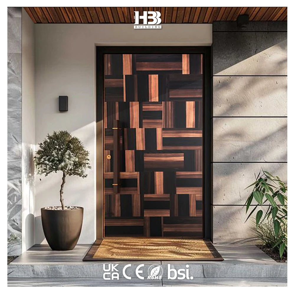 All Weather Modern Solid Wood Swing Front Door Exterior Entry Door Fire Prevention Customizable Color Commercial Use Apartment