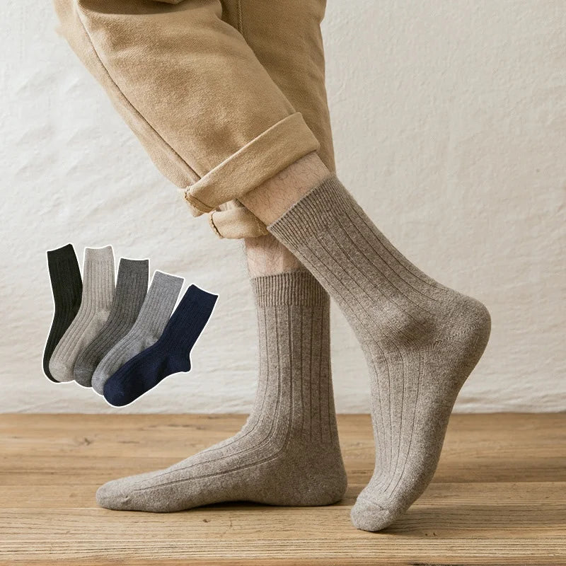 Wholesale Black Grey Wool Crew Socks Mens Ribbed Cashmere Formal Dress Socks