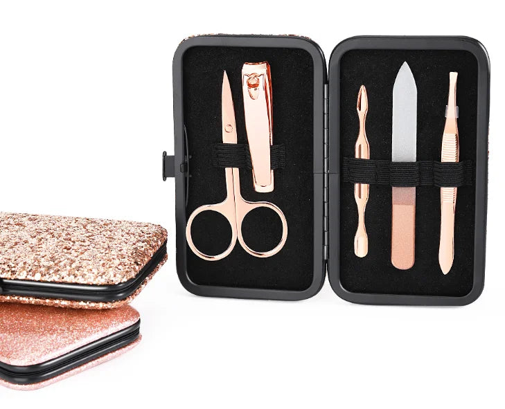 JDK 5pcs Manicure Set Stainless Steel Rose Gold Manicure Tool