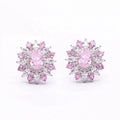 Luxury Double Halo Fine Jewelry Earrings 925 Silver Pink Women'S Earrings