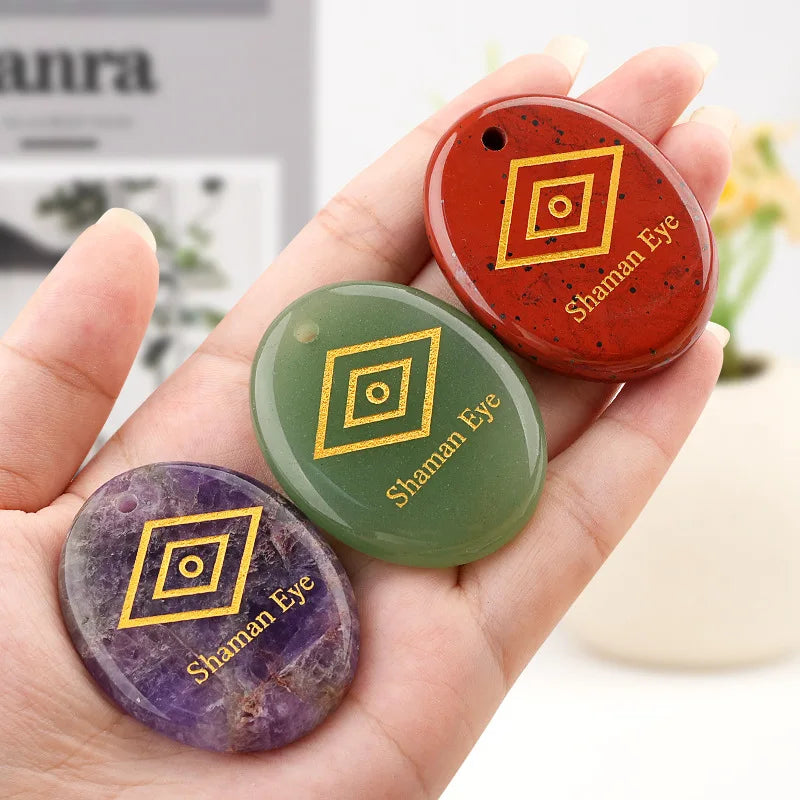 Shaman Eye Natural Crystal Agate Stone Ball Shape Engraved Gemstone Carved Hole DIY Pendant Making Animal Print Feng Shui