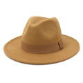 MIO Women's Felt Fedora Hat Classic Wide Brim Panama Hat Vintage Solid Colors Jazz Caps With Ribbon Belt Trilby Hat