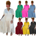 New Arrival 2025 Summer Women Clothing Women Dresses Solid Color Short-sleeved Button-down Collar Plus Size Dress