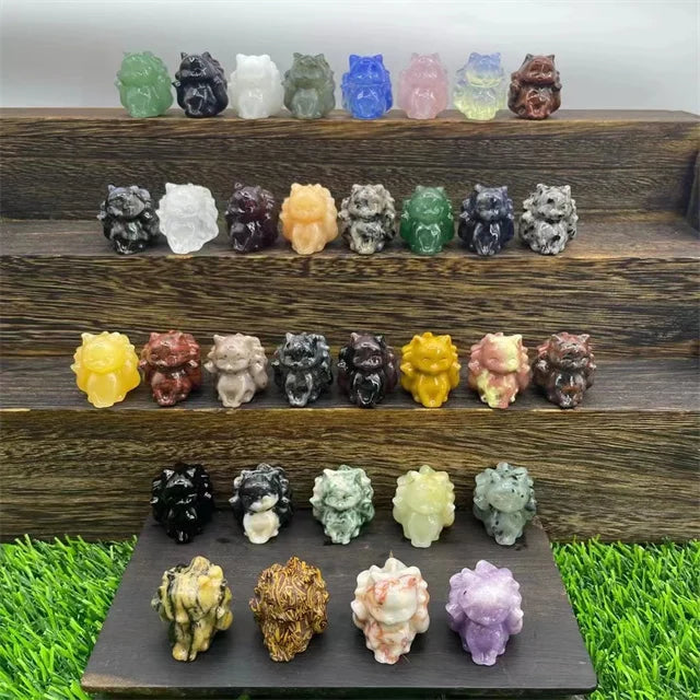 New Arrivals 30mm Carving Semi-Precious Stone Crafts Natur Colorful Mixed Quartz Crystal 9 Tailed Fox Figurine for Gift