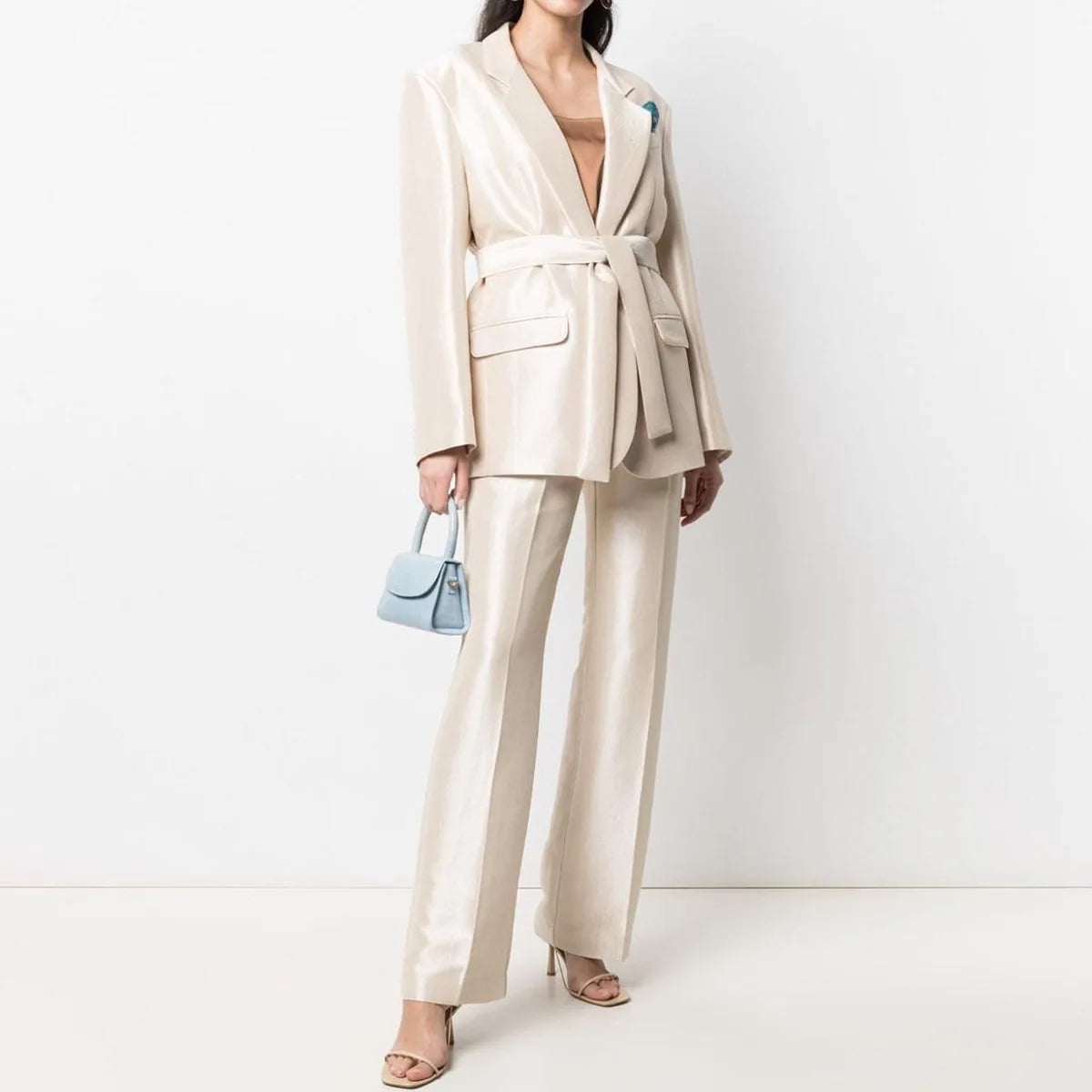 2025 High-End Women's Commuter Style Suit Set Quality Fabric with Belt Decoration for Spring and Autumn New Fashionable Look