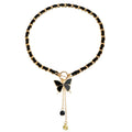TOP Selling Sexy Wrapped Velvet Chain Black Tree-shaped Gold Butterfly Necklace for Women Girls Collarbone Chain Tassel Collar