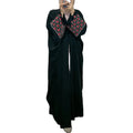 Embroidery Heart Shape on Cuff batwing Sleeve Long Open Style Pure Black Abaya Women Muslim Dress Middle Eastern Skirt Robe