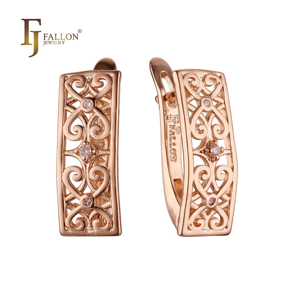 FJ Fallon Fashion Jewelry Earrings Plated in 585 Rose Gold Brass Based