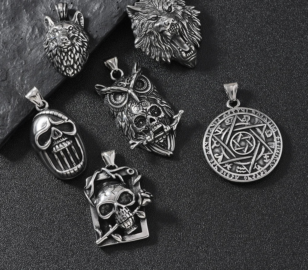 Casting Skull Skeleton Animal Punk Pvd Stainless Steel Waterproof Fashion Jewelry Accessories for Men Man Wholesale
