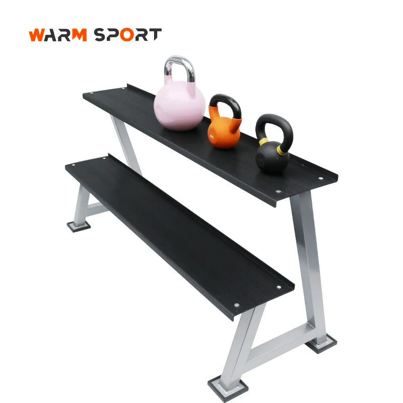 Wholesale Commercial Steel Gym Fitness Equipment 2 Layers Dumbbell Kettlebell Storage Rack MegaBDM