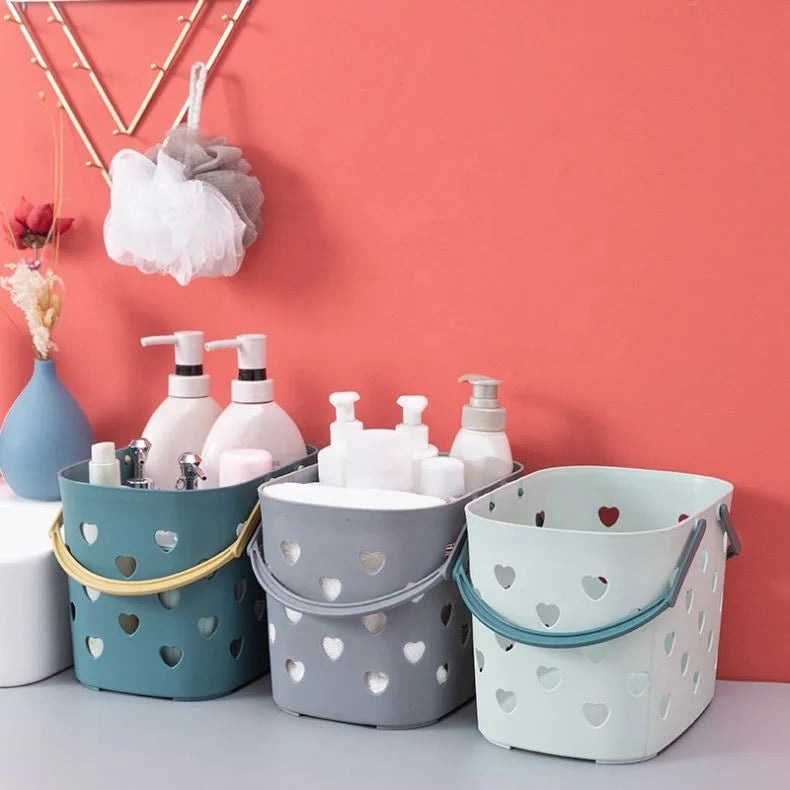 Creativity Plastic Portable Bathroom Wash Storage Fashion Simplic Basket Heart-shaped Hollow Bath Basket Clothing Storage Basket
