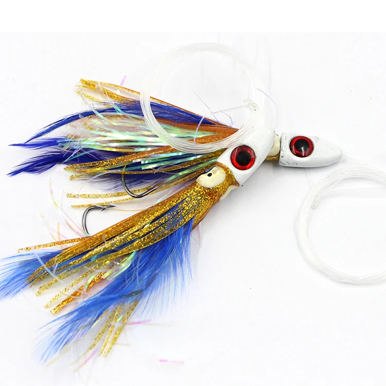 Selco Kepala Jig Octopus Soft Lure Trolling Fishing Round Feather Jig Head Soft Lures Squids Trolling Fishing Lures