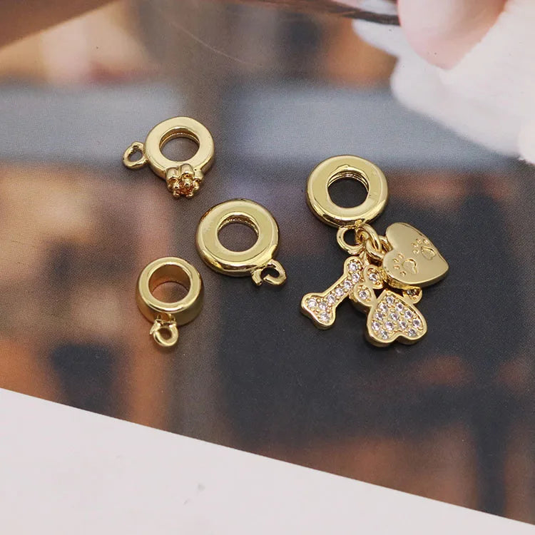 JS1752 18K Gold Plated Bail Beads Charm Holder Spacer with Loop Big Hole Snake Chain Slider Bails for Jewelry DIY