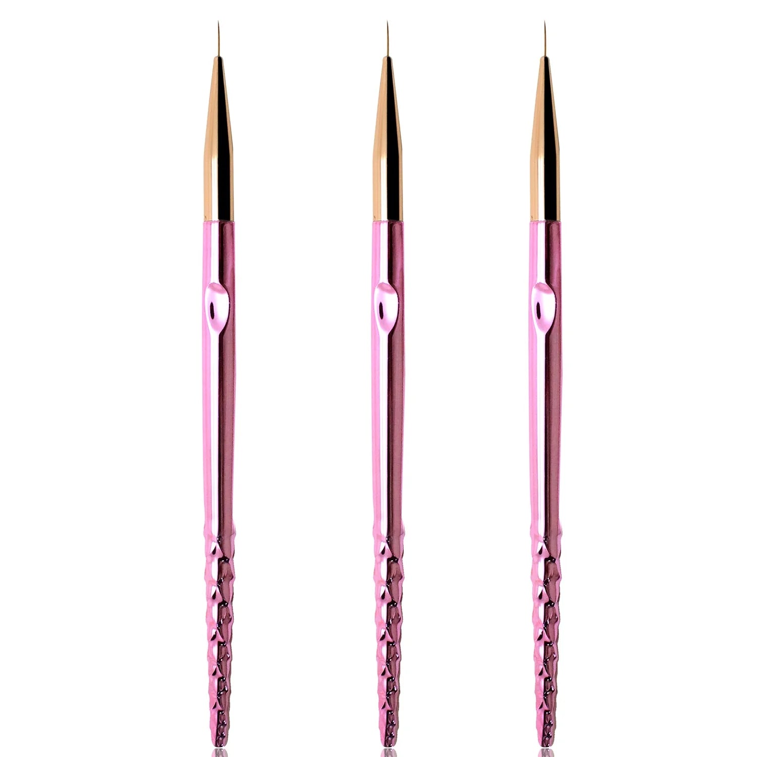 2025 New Design Pink Handle Striping Nail Art Brushes 3pcs 5mm 7mm 9mm Set for Long Liner Details