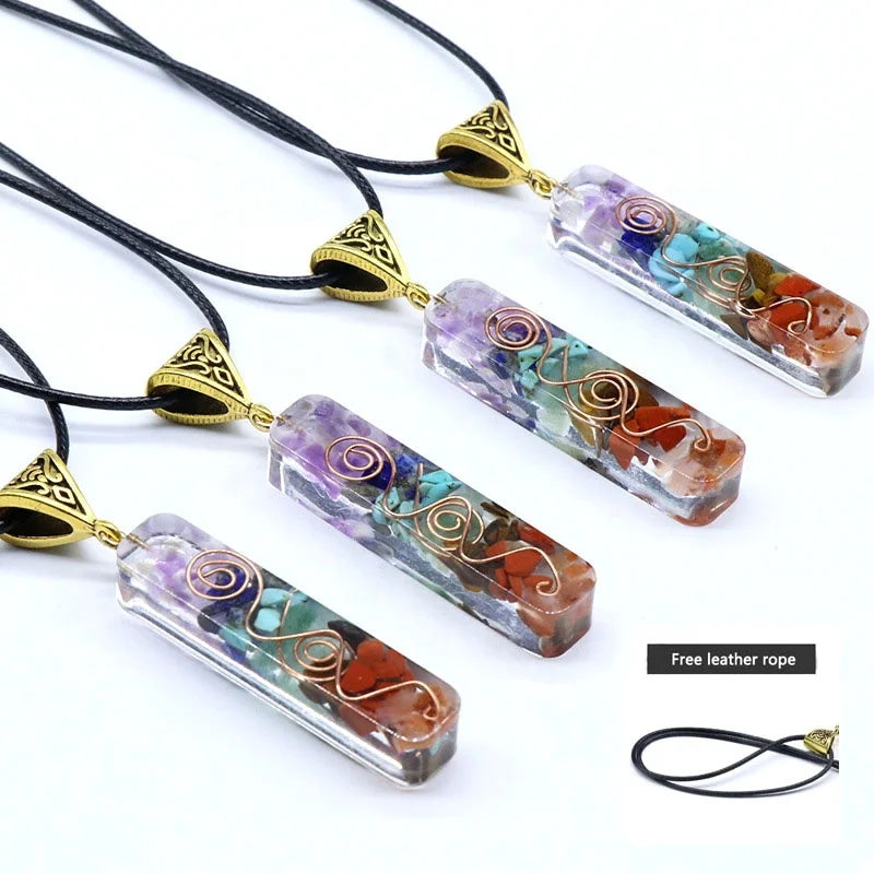 Chakra Orgone Energy Crystal Healing Orgonite Pendant Necklace Gem Jewelry Resin Gravel Natural Stone Crystal Pendant Necklace