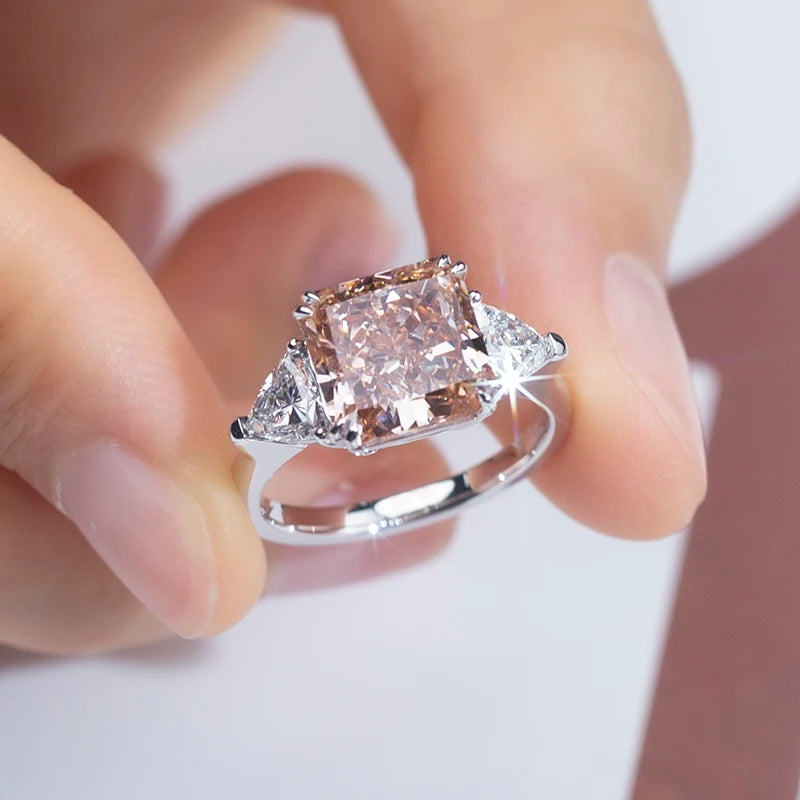 Fine Jewelry MSR-1389 IGI pink Lab Diamond Ring 4ct Radiant Cut Lab Diamond 18k Gold Ring Engagement Wedding Band