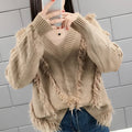 One Size Spring and Autumn V-neck Fringe in Style Loose Sweater With Fashionable Knitted Women's Bottoming Shirt  Pullovers