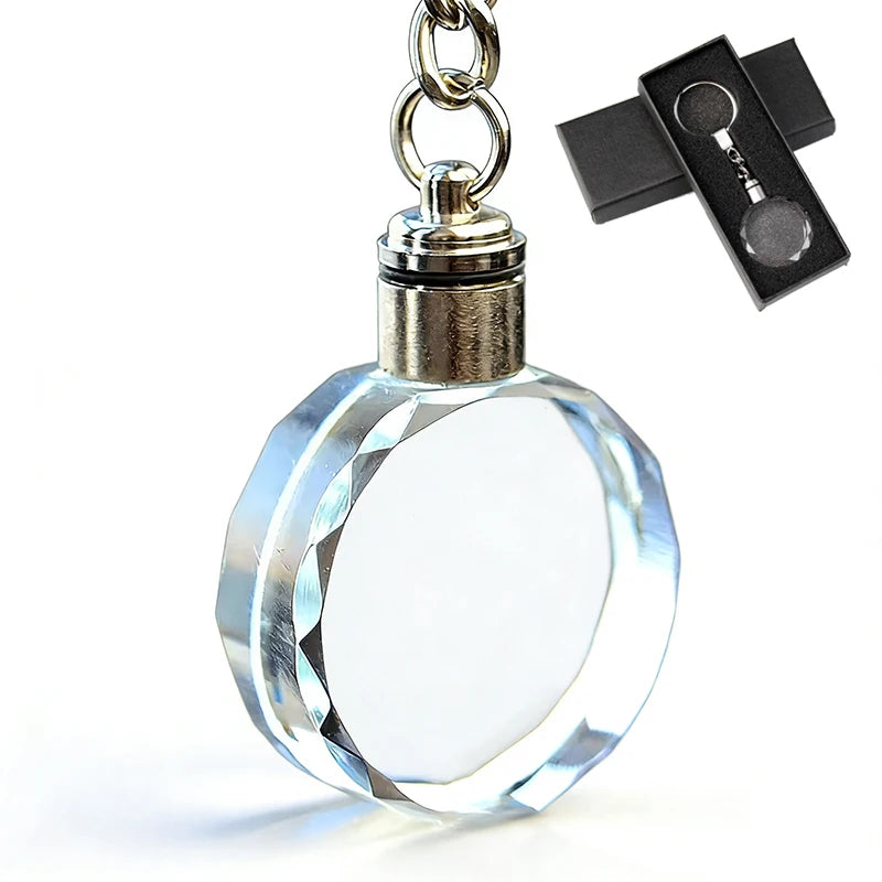 Wholesale Cheap Round Shape Blank LED Crystal Keychain Glass Key Chains for Promotional Gifts