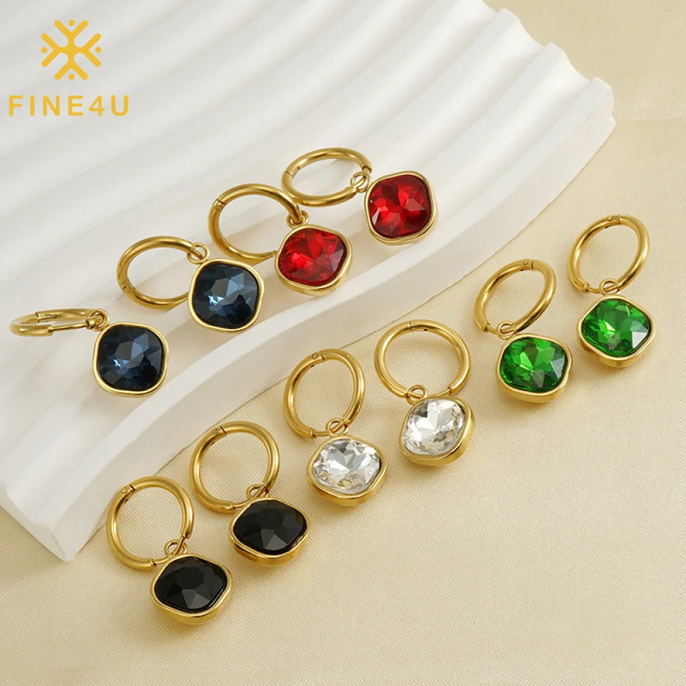 Fashion Cz Jewelry Stainless Steel 18K Gold Plated Colorful Diamond Zircon Women'S Drop Dangle Earrings