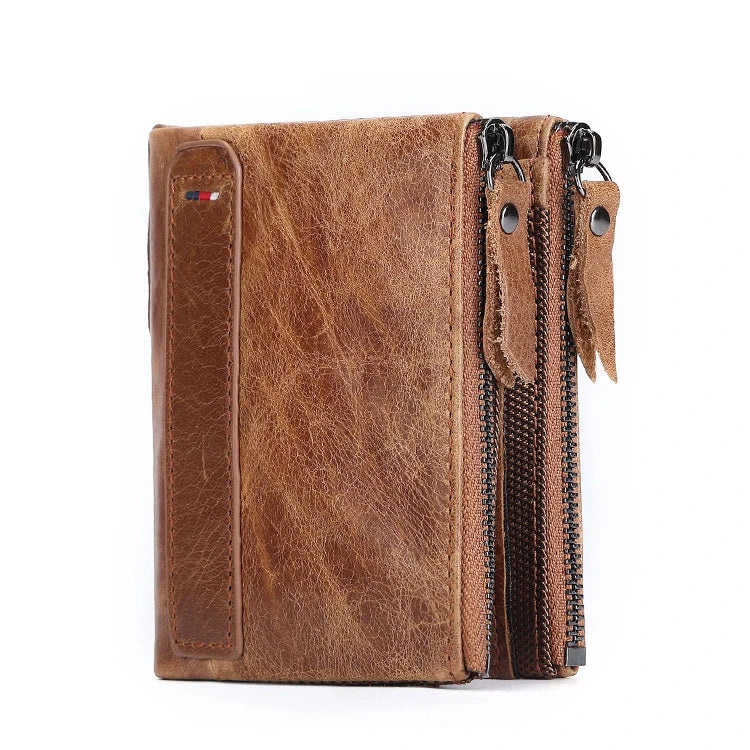 Custom Brown Low Price Luxury Short Fashion Small Slim Genuine Leather Wallet Men Bifold