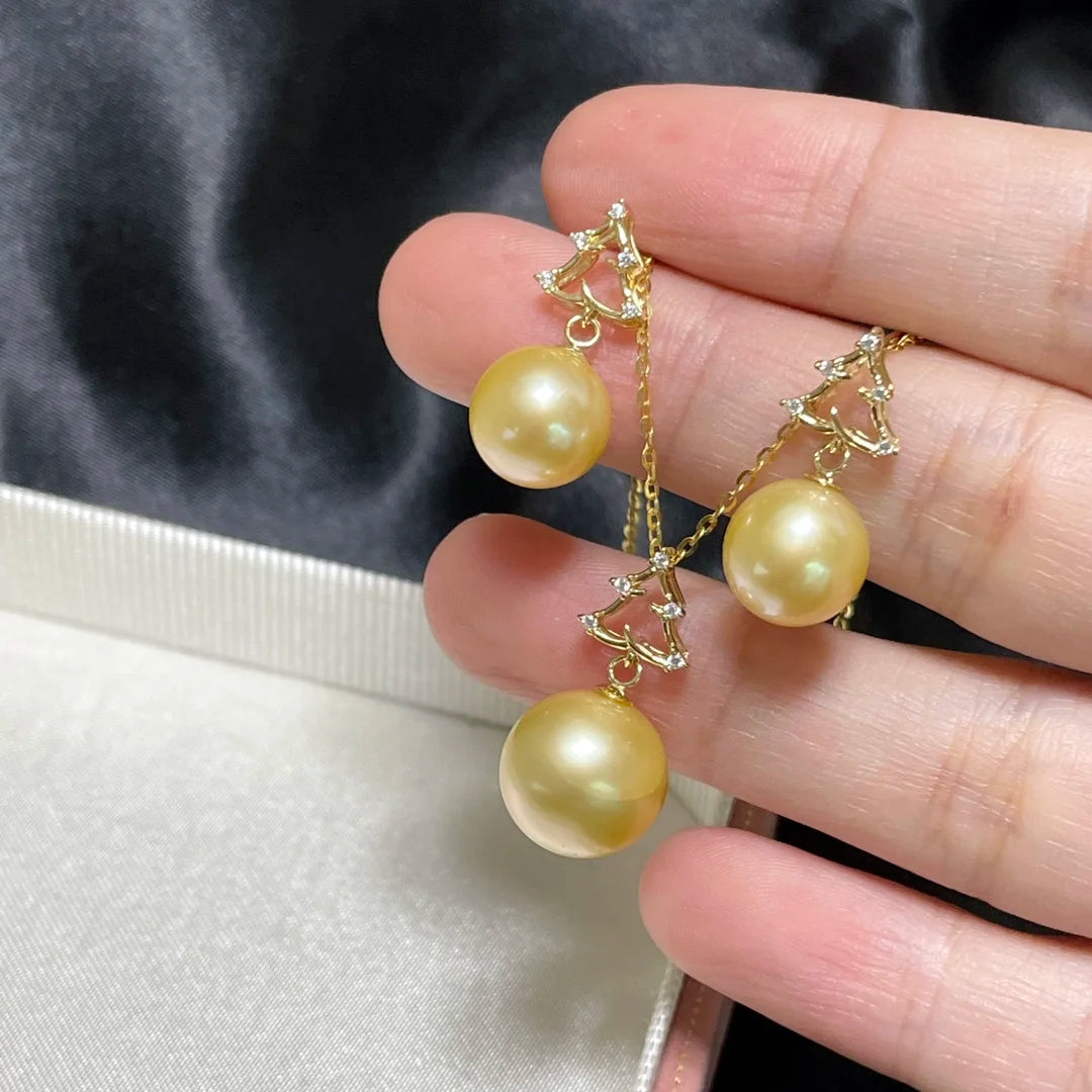 Semi-finished Jewelry 18K Accessories Pearl Stud Earrings and Pendant Combination Yellow Gold Jewelry Round Beads Pearl Earrings