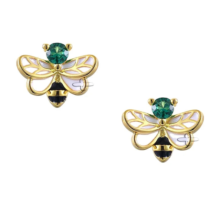 Grace Insect 925 Sterling Silver Jewelry Cute Gold-Plated Bee Stud Earrings for Weddings Anniversaries Parties Gifts