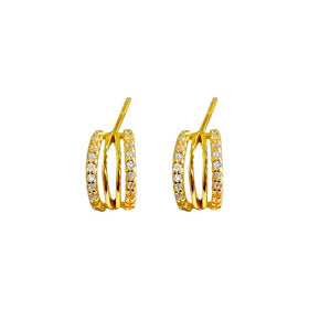 New Fashion Silver Jewelry Women 18K Gold Plated 925 Silver Earring Geometric Lines with Luxury Zircon Stud Earring