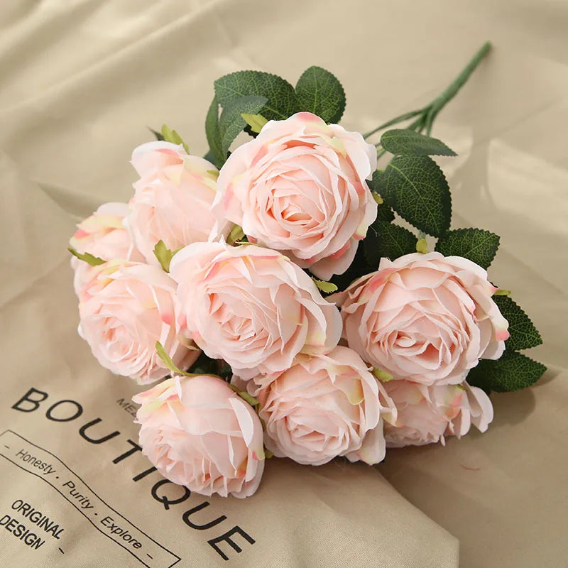 10 Heads  Artificial Rose Flower  Bouquet  Wedding Decoration Artificial Flower Bunches for Sale